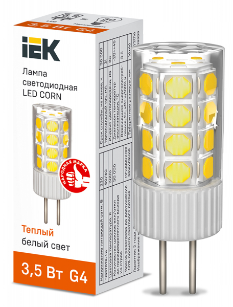 IEK Лампа LED CORN капсула 3,5Вт 230В 3000К керамика G4