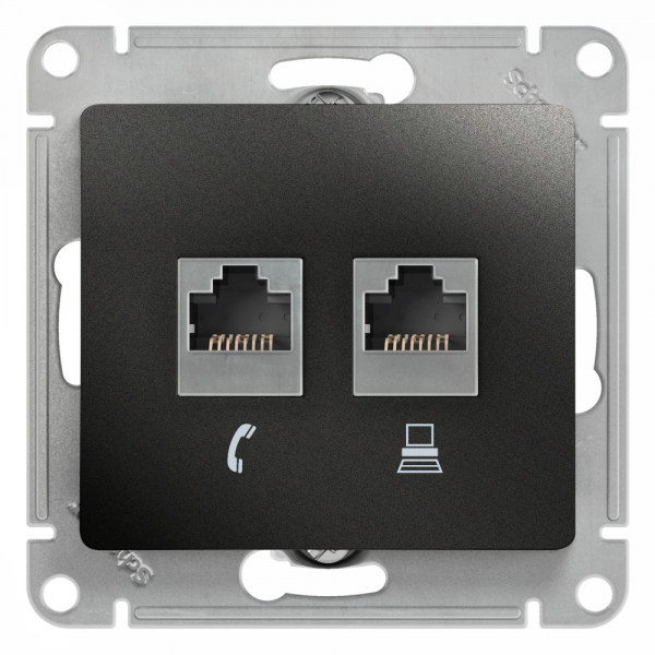 Systeme Electric Glossa Антрацит Розетка 2-ая RJ11+RJ45, кат.5E