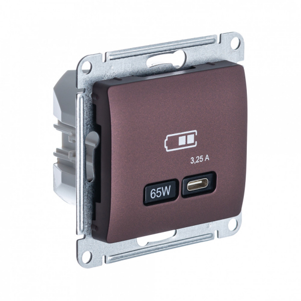 Systeme Electric Glossa Баклажановый USB Розетка тип-C 65W высокоскор.заряд. QC, PD, мех.