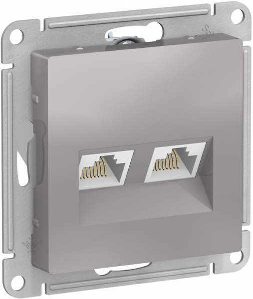 Systeme Electric AtlasDesign Алюминий Розетка двойная компьютерная RJ45+RJ45, кат.5E, механизм