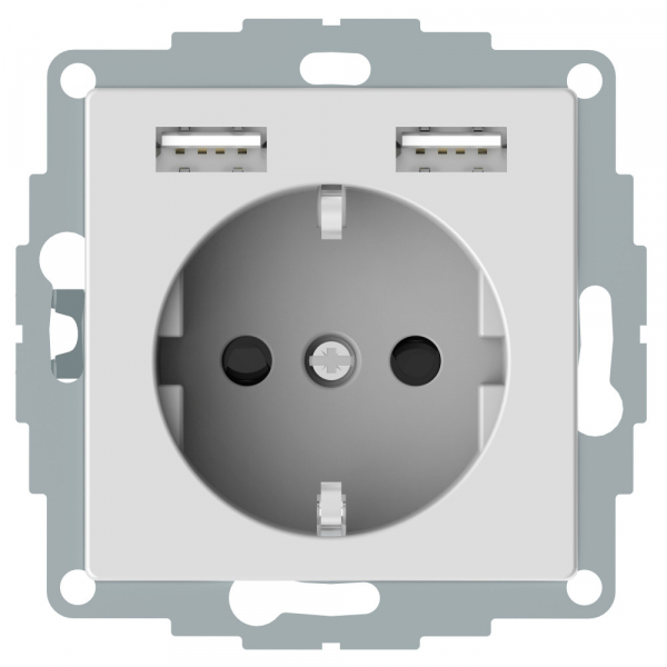 Schneider Electric Merten SM Aquain  Бел Актив Розетка Schuko с 2 USB c зарядным устройством 2,4 A