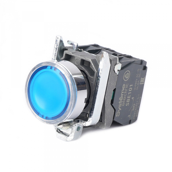 Systeme Electric Кнопка SB4 с подсветкой в сборе модуль 22мм синяя металл 230-240ВAC 1НО+1НЗ