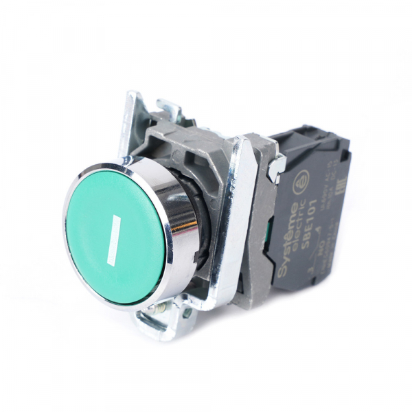 Systeme Electric Кнопка SB4 в сборе модульная 22мм зеленая металл 1НО с маркировкой "I"