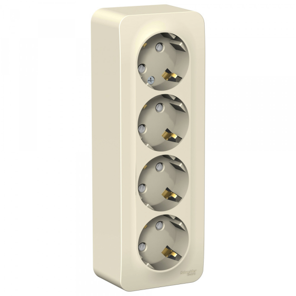 Systeme Electric Blanca наруж Молочная Розетка 4-ая с/з со шторками 16А, 250В, изолир. пластина