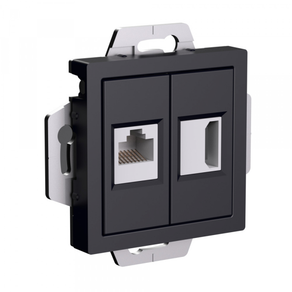 Systeme Electric AtlasDesign Карбон Розетка двойная HDMI+RJ45, кат.5Е, механизм