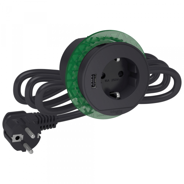 Schneider Electric Unica System+ Антрацит Блок розеточный (2к+з)+usb тип А