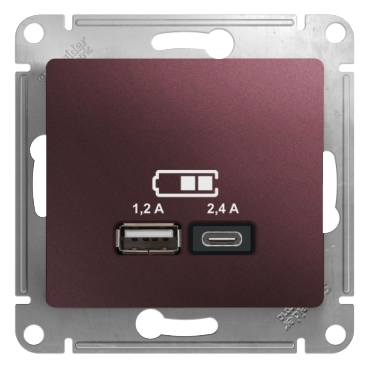 Systeme Electric Glossa Баклажановый Розетка USB A+С, 5В/2,4А, 2х5В/1,2А