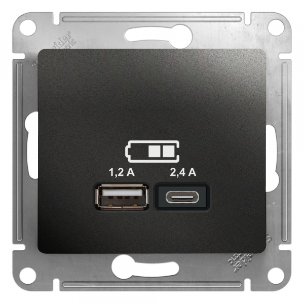 Systeme Electric Glossa Антрацит Розетка USB A+С, 5В/2,4А, 2х5В/1,2А