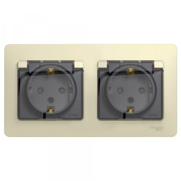 Systeme Electric Glossa Беж Розетка 2-ая с/з, со шторками, в сборе, IP44