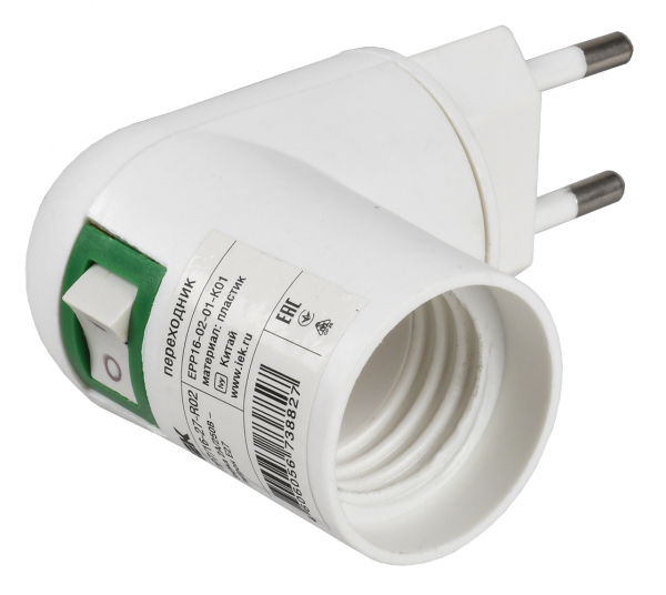 IEK Переходник вилка 220В-патрон Е27 пластик белый