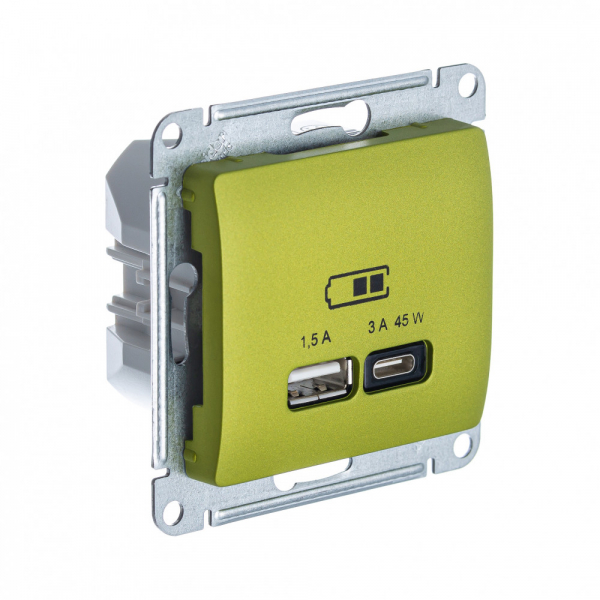 Systeme Electric Glossa Фисташковый USB Розетка A + тип-C 45W высокоскор.заряд. QC, PD, мех.
