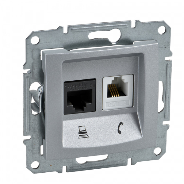 Schneider Electric Sedna Алюминий Розетка 2-ая ТЛФ + компьютерная кат.5е UTP (RJ11+RJ45)