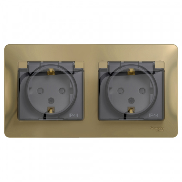Systeme Electric Glossa Титан Розетка 2-ая с/з, со шторками, в сборе, IP44