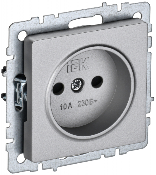 IEK BRITE BASE Алюминий Розетка без з/к с з/ш 10А РСш10-2-БрА