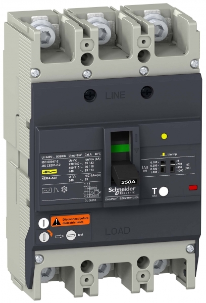 Schneider Electric EasyPact EZC Автоматический выключатель с дифференциальной защитой 36кA 415 В 3P3Т 100A