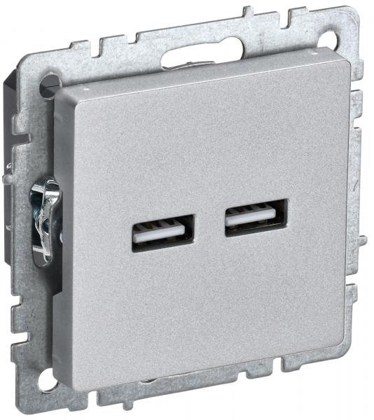 IEK BRITE BASE Алюминий Розетка USB A+A 3,1А РЮ10-1-БрА