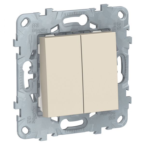 Schneider Electric Unica New Беж Переключатель 2-клавишный, 2 х сх. 6, 10 AX, 250В