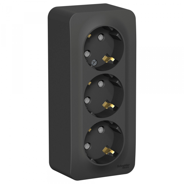 Systeme Electric Blanca наруж Антрацит Розетка 3-ая с/з со шторками 16А, 250В, изолир. пластина