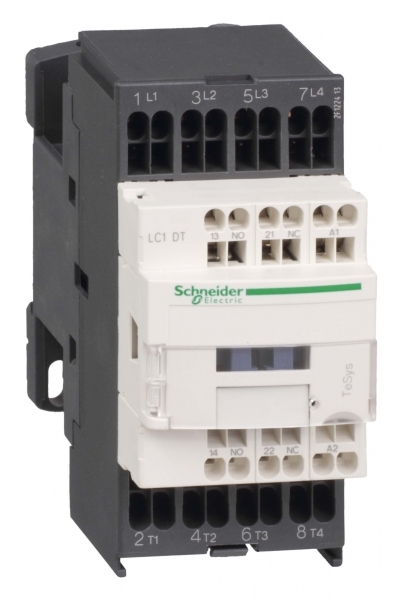 Schneider Electric Contactors D Контактор 4P (4НО), АС1 25А, НО+НЗ, 24В DС, 2.4 Вт, расш.диапазон, ограничитель перенапряжения