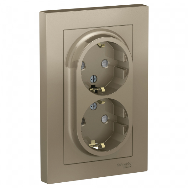 Systeme Electric AtlasDesign Шампань Розетка с/з двойная, со шторками, 16А, в сборе