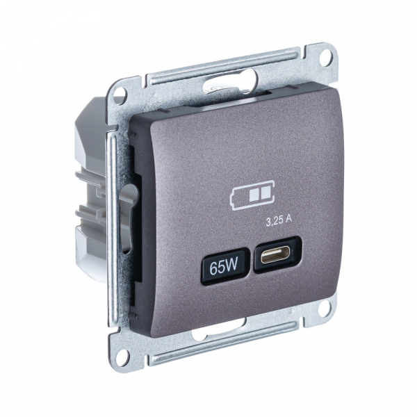 Systeme Electric Glossa Сиреневый туман USB Розетка тип-C 65W высокоскор.заряд. QC, PD, мех.
