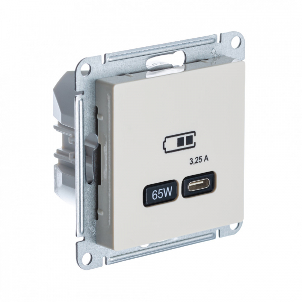 Systeme Electric AtlasDesign Беж USB Розетка тип-C 65W высокоскор.заряд. QC, PD, мех.