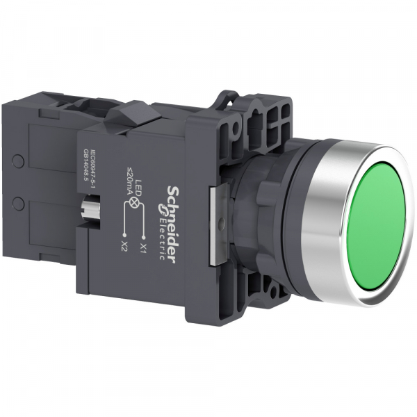 Schneider Electric Кнопка с подсветкой LED, 220В,зеленая,1НO