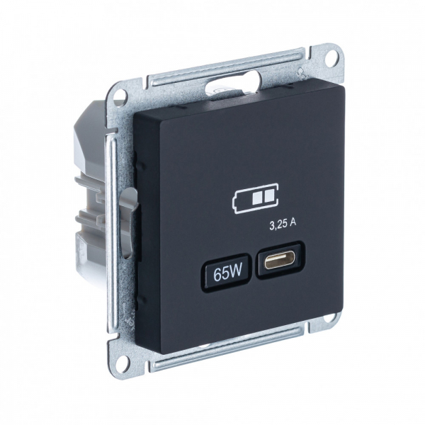 Systeme Electric AtlasDesign Карбон USB Розетка тип-C 65W высокоскор.заряд. QC, PD, мех.
