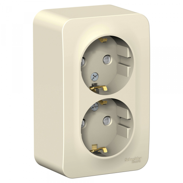 Systeme Electric Blanca наруж Молочная Розетка 2-ая с/з со шторками, 16А, 250В