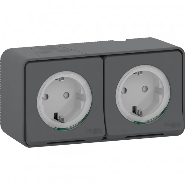 Schneider Electric Mureva Styl наруж Антрацит Блок из двух розеток с/з и шт.орками IP55