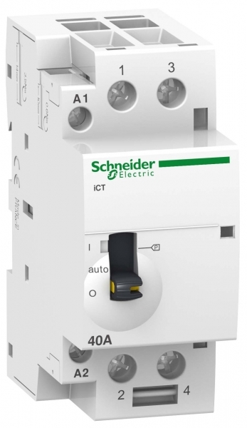 Schneider Electric Acti 9 iCT63A Контактор модульный с ручным управлением 2НО 220/240В АС