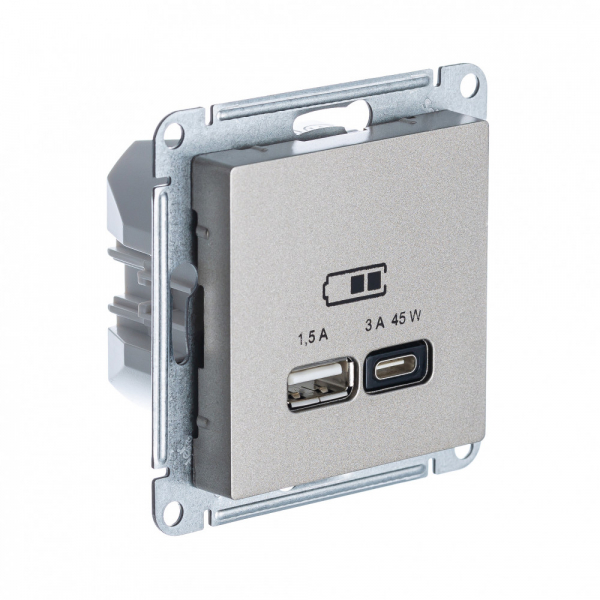 Systeme Electric AtlasDesign Шампань USB Розетка A + тип-C 45W высокоскор.заряд. QC,PD, мех.