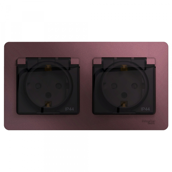 Systeme Electric Glossa Баклажановый Розетка 2-ая с/з, со шторками, в сборе, IP44