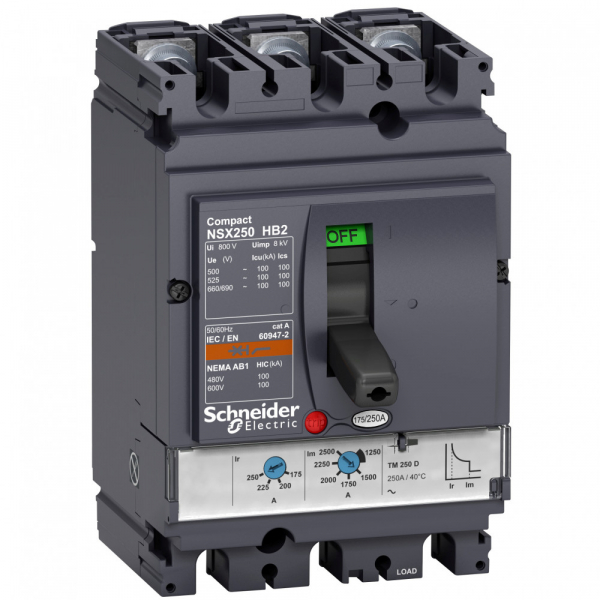 Schneider Electric Compact NSX Силовой Автоматический выключатель 3P Iu=80А диапазон уставки тока расцепления: 640А 100кА IP30