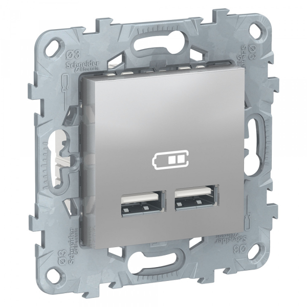 Schneider Electric Unica New Алюминий Розетка USB, 2-местная, 5 В / 2100 мА