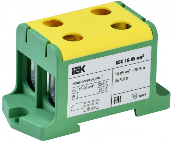IEK Клемма вводная силовая КВС 16-95 кв.мм. 2-рядная PE