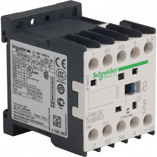 Schneider Electric Contactors K Контактор 4P(2НО+ 2НЗ), AC1.20A, 24VDC 1.8 Вт,расш.диапазон