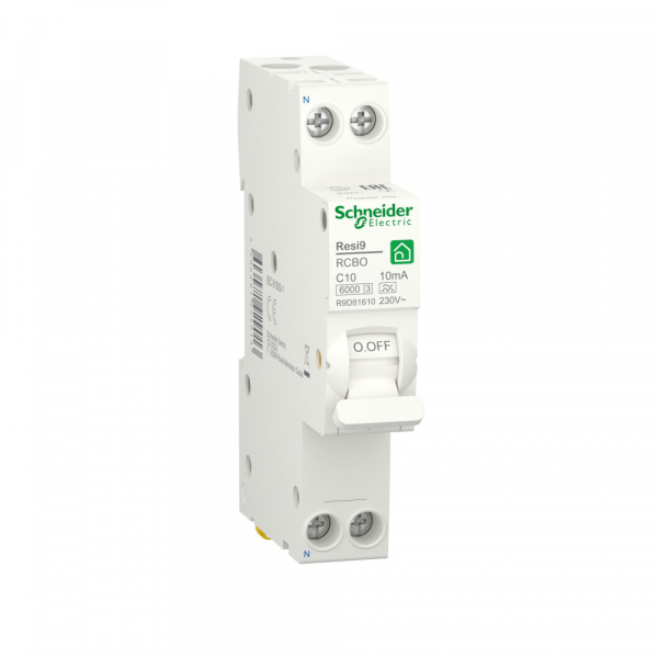 Schneider Electric RESI9 Автоматический выключатель дифференциального тока (ДИФ) 1P+N С 10А 6000A 10мА 18mm тип A