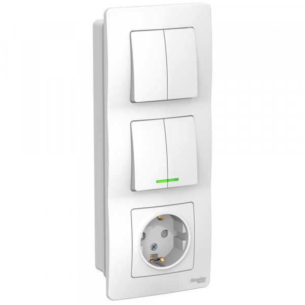 Systeme Electric Blanca внутр Бел Блок: Розетка з/к шт 16А, 250В+выкл 2кл.с подсветкой+выкл 2кл.