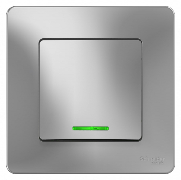 Systeme Electric Blanca внутр Алюминий Выключатель 1-клавишный с подсветкой, 10А, 250B