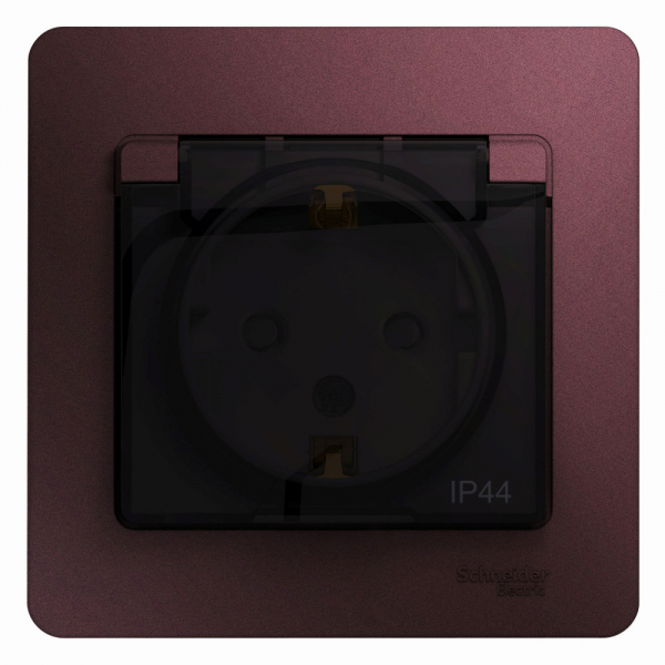 Systeme Electric Glossa Баклажановый Розетка с/з со шторками с крышкой IP44 (в сборе)