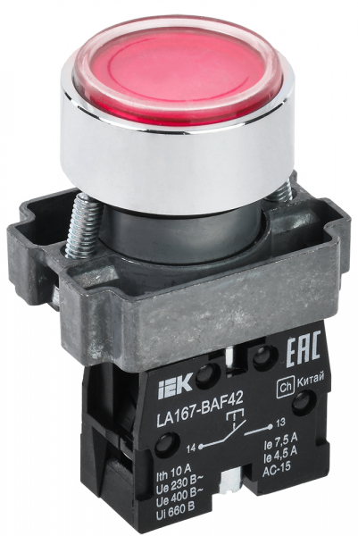 IEK Кнопка LA167-BAF42 d=22мм 1р красная