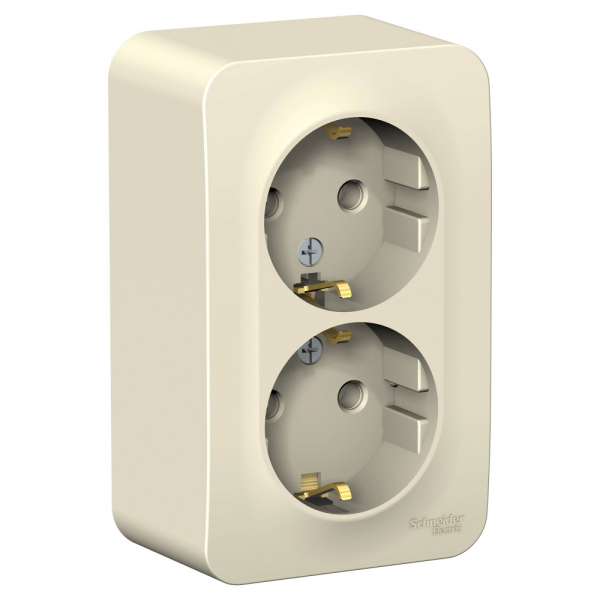 Systeme Electric Blanca наруж Молочная Розетка 2-ая с/з без шторок 16А, 250В, изолир. пластина