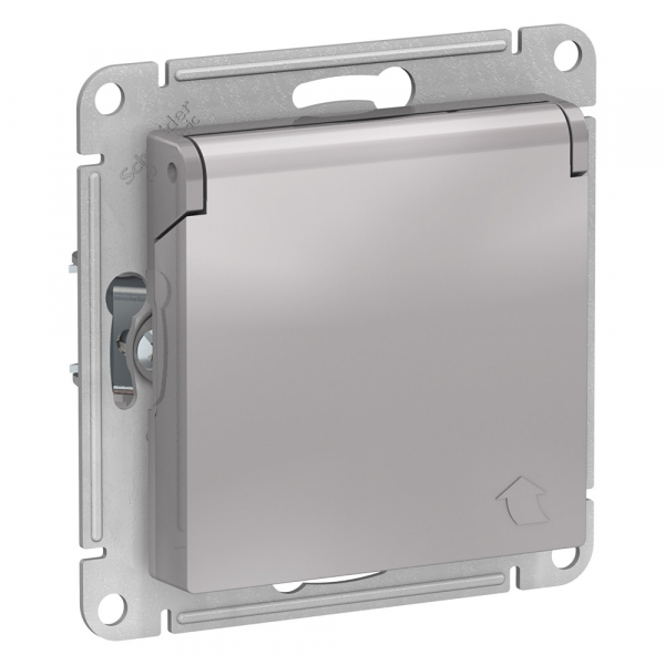 Systeme Electric AtlasDesign Алюминий Розетка с/з, со шторками, с крышкой, 16А, в сборе
