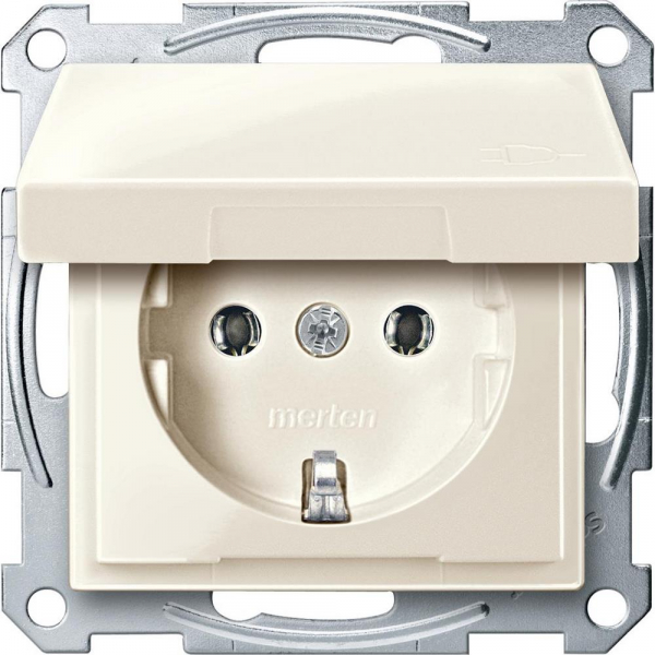 Schneider Electric Merten SM Беж глянец Розетка с/з с крышкой безвинт. зажим