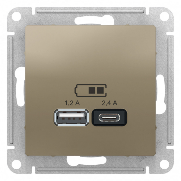 Systeme Electric AtlasDesign Шампань USB A+С, 5В/2,4А, 2х5В/1,2А, механизм