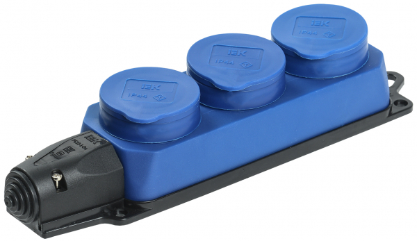 IEK OMEGA РБ33-1-0м Розетка трехместная IP44 синяя