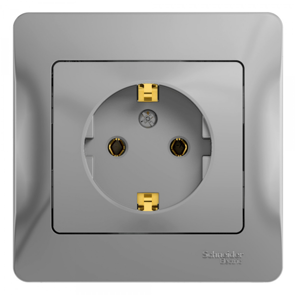 Systeme Electric Glossa Алюминий Розетка с/з (в сборе с рамкой)
