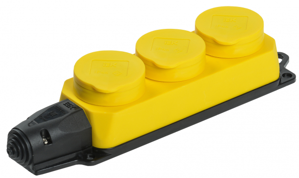 IEK OMEGA РБ33-1-0м Розетка трехместная IP44 жёлтая