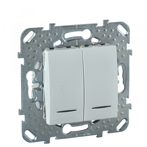 Schneider Electric Unica Белый Выключатель 2-клавишный с подсветкой (сх 5)